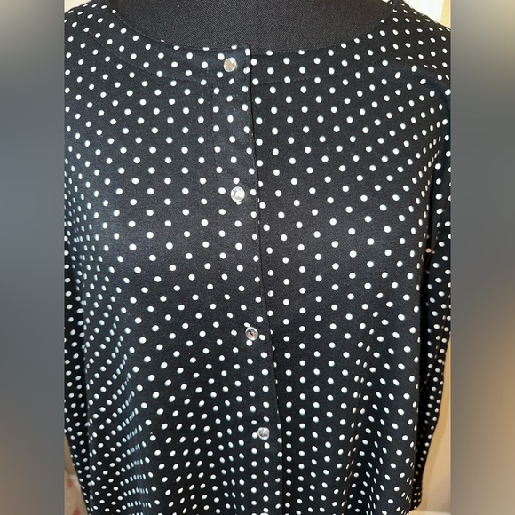 Quacker Factory Black White Polka Dot Button Up Shirt 1X Sparkly Buttons - Picture 2 of 8